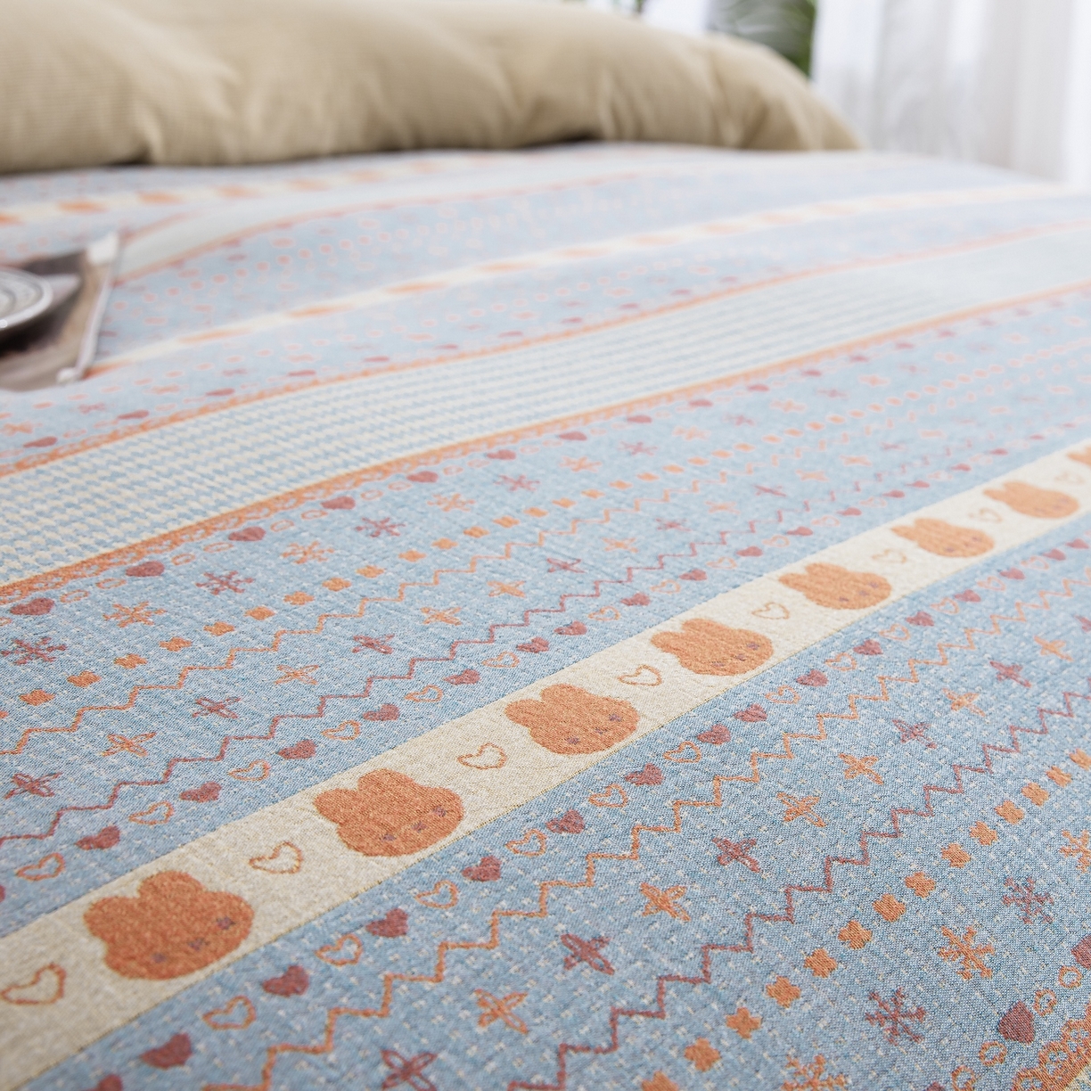 91家纺网 家纺一手货源 找家纺 （总）仰望棉麻双层纱供应链 2026新款全棉色织提花双层纱四件套-奶糖兔