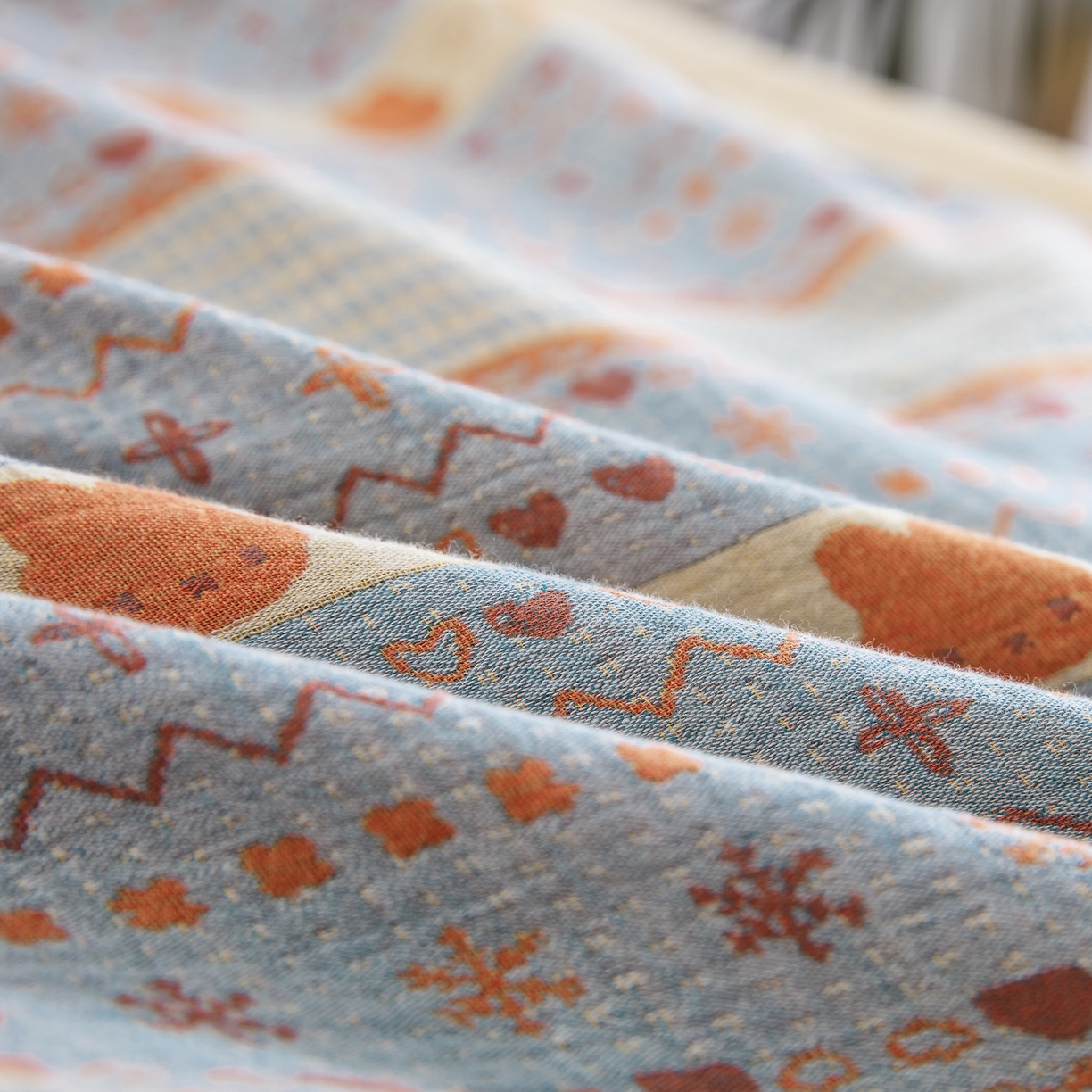 91家纺网 家纺一手货源 找家纺 （总）仰望棉麻双层纱供应链 2026新款全棉色织提花双层纱四件套-奶糖兔