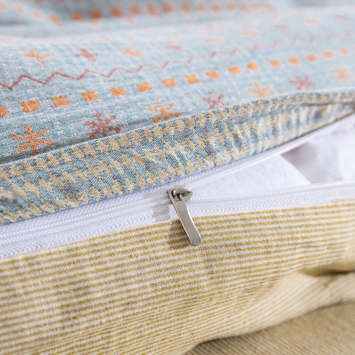 91家纺网 家纺一手货源 找家纺 （总）仰望棉麻双层纱供应链 2026新款全棉色织提花双层纱四件套-奶糖兔