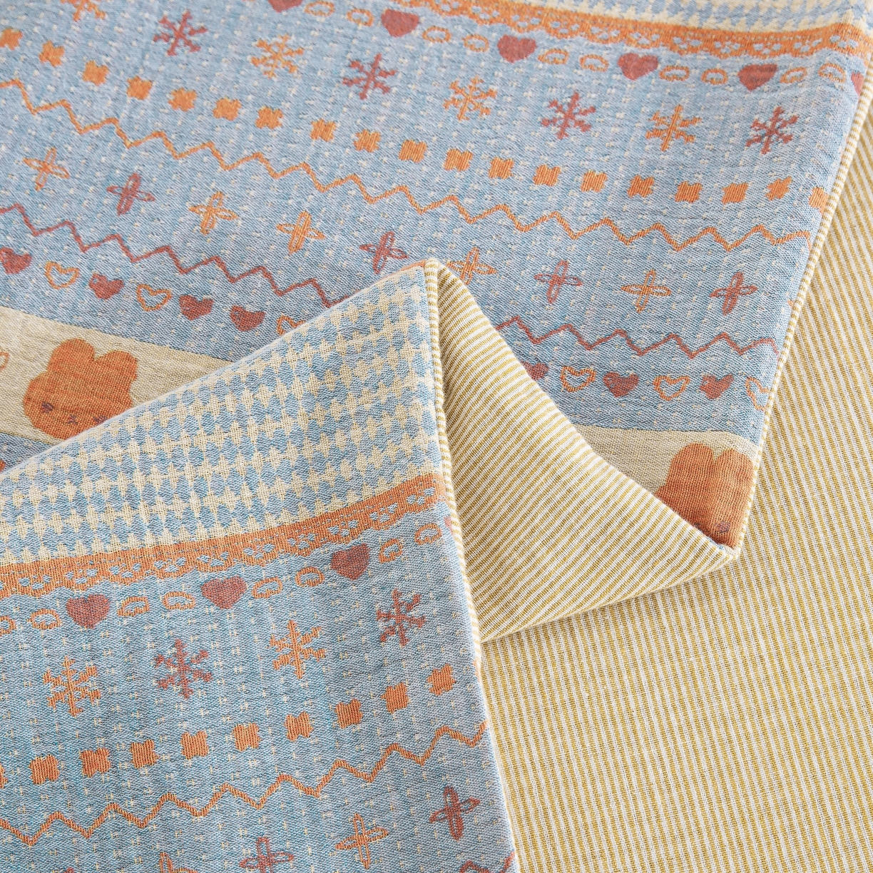 91家纺网 家纺一手货源 找家纺 （总）仰望棉麻双层纱供应链 2026新款全棉色织提花双层纱四件套-奶糖兔