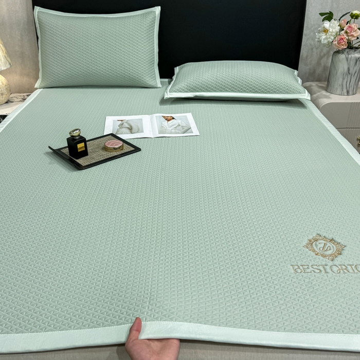 91家纺网 家纺一手货源 找家纺 耐思家纺 2026新款A类复合三明治PE凉感刺绣轻奢简约-凉席款 简约-湖绿-凉席