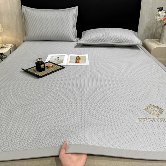 91家纺网 家纺一手货源 找家纺 耐思家纺 2026新款A类复合三明治PE凉感刺绣轻奢简约-凉席款 简约-烟灰-凉席