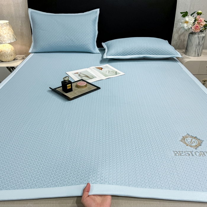 91家纺网 家纺一手货源 找家纺 耐思家纺 2026新款A类复合三明治PE凉感刺绣轻奢简约-凉席款 简约-天兰-凉席