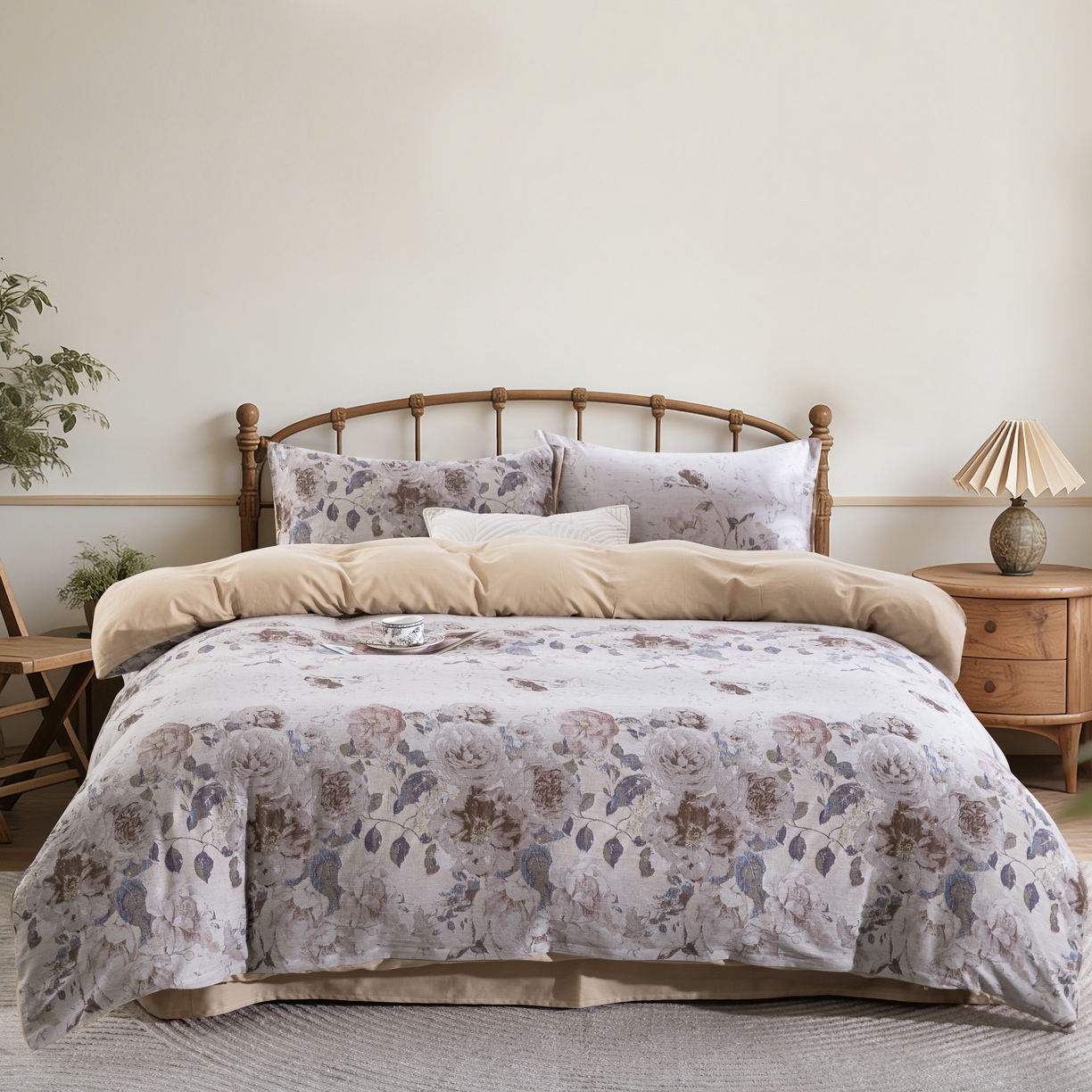 （总）仰望棉麻双层纱供应链 2026新款全棉色织提花四件套-锦暖蔷薇