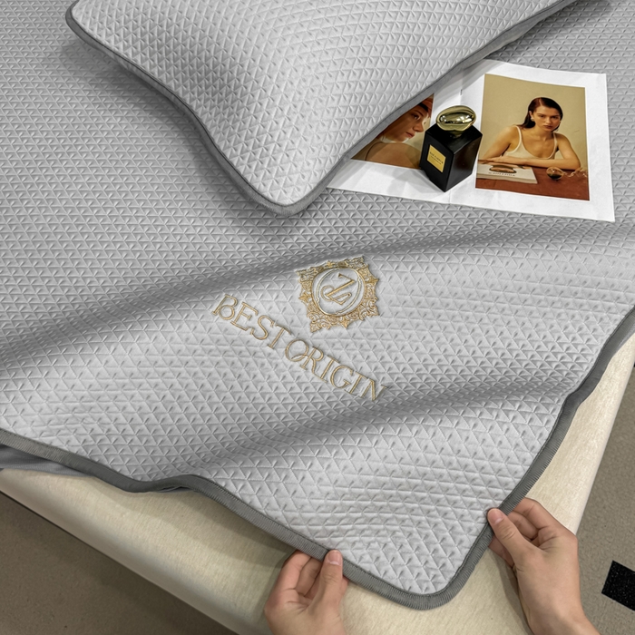 91家纺网 家纺一手货源 找家纺 耐思家纺 2026新款A类复合三明治PE凉感刺绣轻奢简约-床笠款 简约-烟灰-床笠