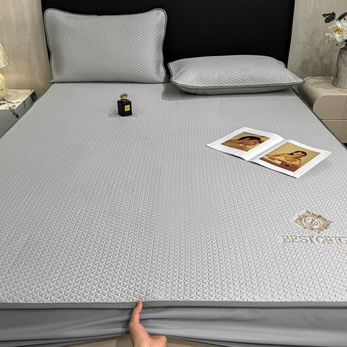 91家纺网 家纺一手货源 找家纺 耐思家纺 2026新款A类复合三明治PE凉感刺绣轻奢简约-床笠款 简约-烟灰-床笠