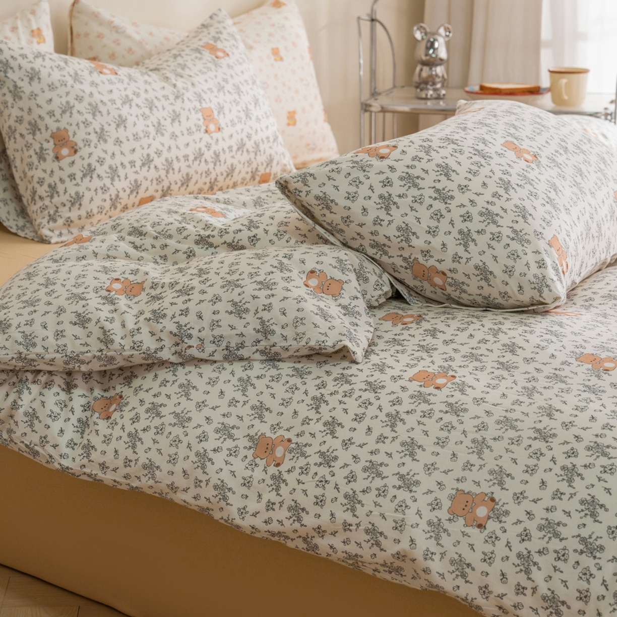 梦可莱家居 2026春夏新款全棉纯棉针织棉印花小清新可爱Ins风四件套 抱抱熊