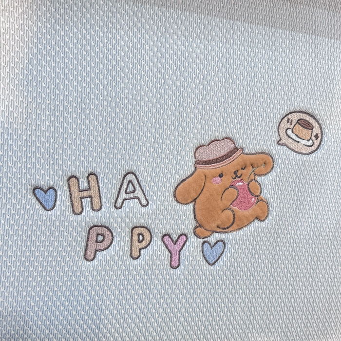 91家纺网 家纺一手货源 找家纺 耐思家纺 2026新款A类复合三明治PE凉感卡通刺绣Happy熊-凉席款 Happy熊-蓝色