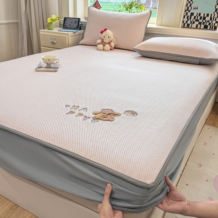 （总）耐思家纺 2026新款A类复合三明治PE凉感卡通刺绣Happy熊-床笠款