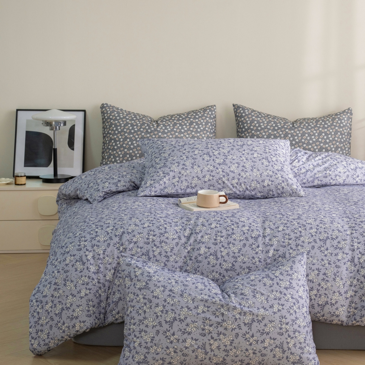 91家纺网 家纺一手货源 找家纺 梦可莱家居 2026春夏新款全棉纯棉针织棉印花小清新可爱Ins风四件套 丁香花