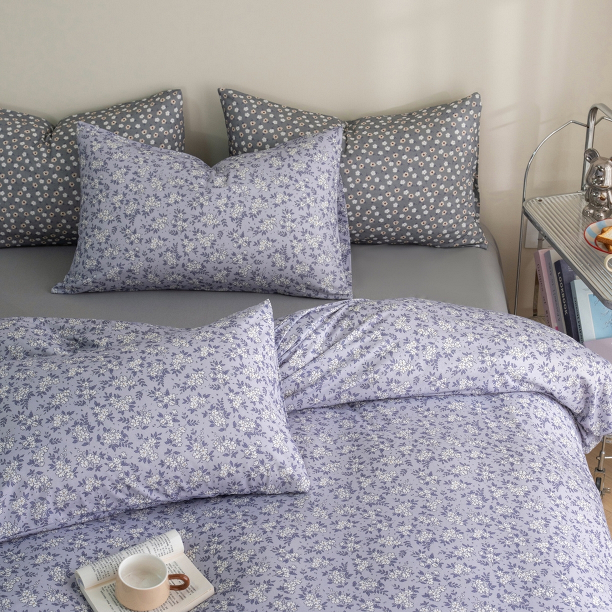 91家纺网 家纺一手货源 找家纺 梦可莱家居 2026春夏新款全棉纯棉针织棉印花小清新可爱Ins风四件套 丁香花