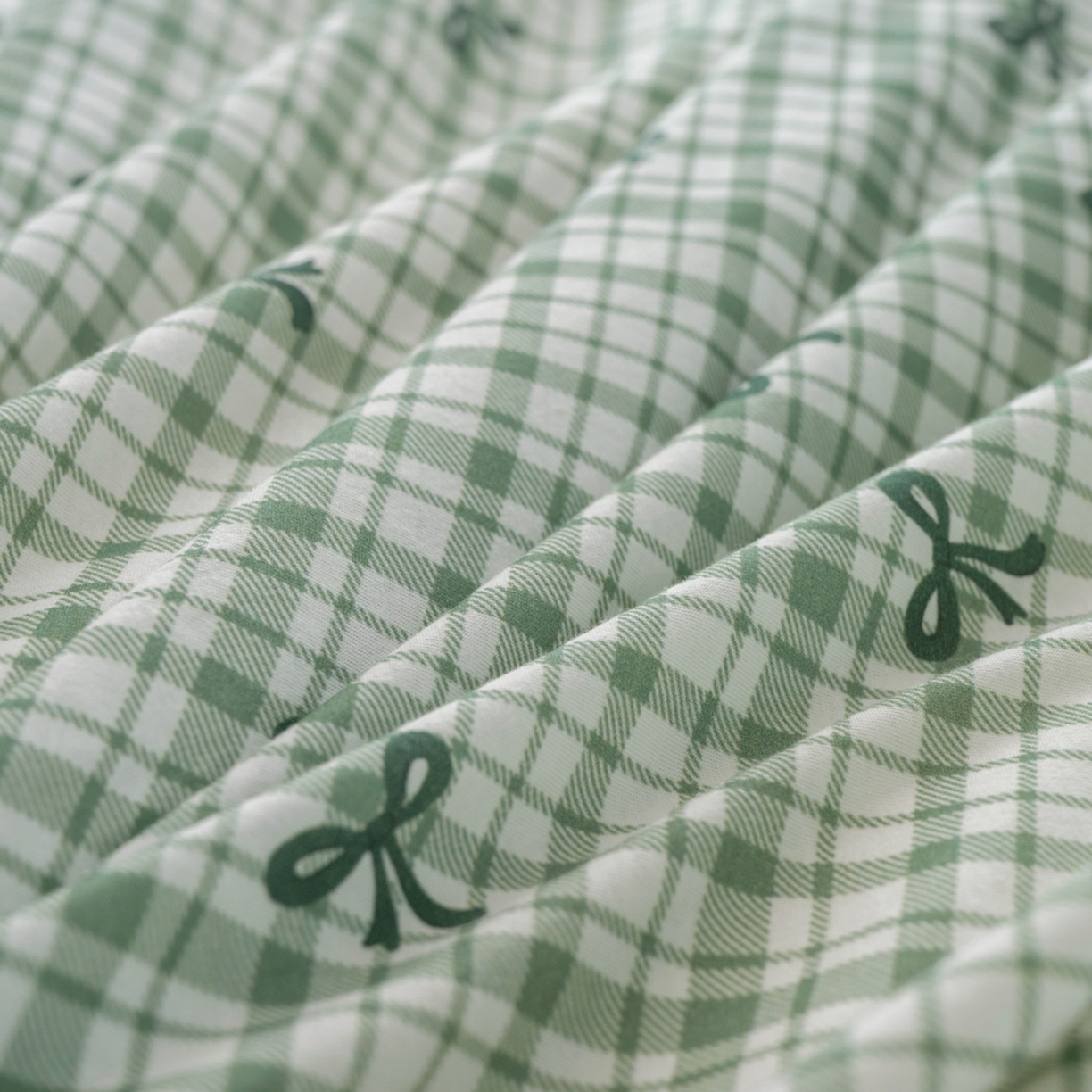 91家纺网 家纺一手货源 找家纺 梦可莱家居 2026春夏新款全棉纯棉针织棉印花小清新可爱Ins风四件套 格子蝴蝶