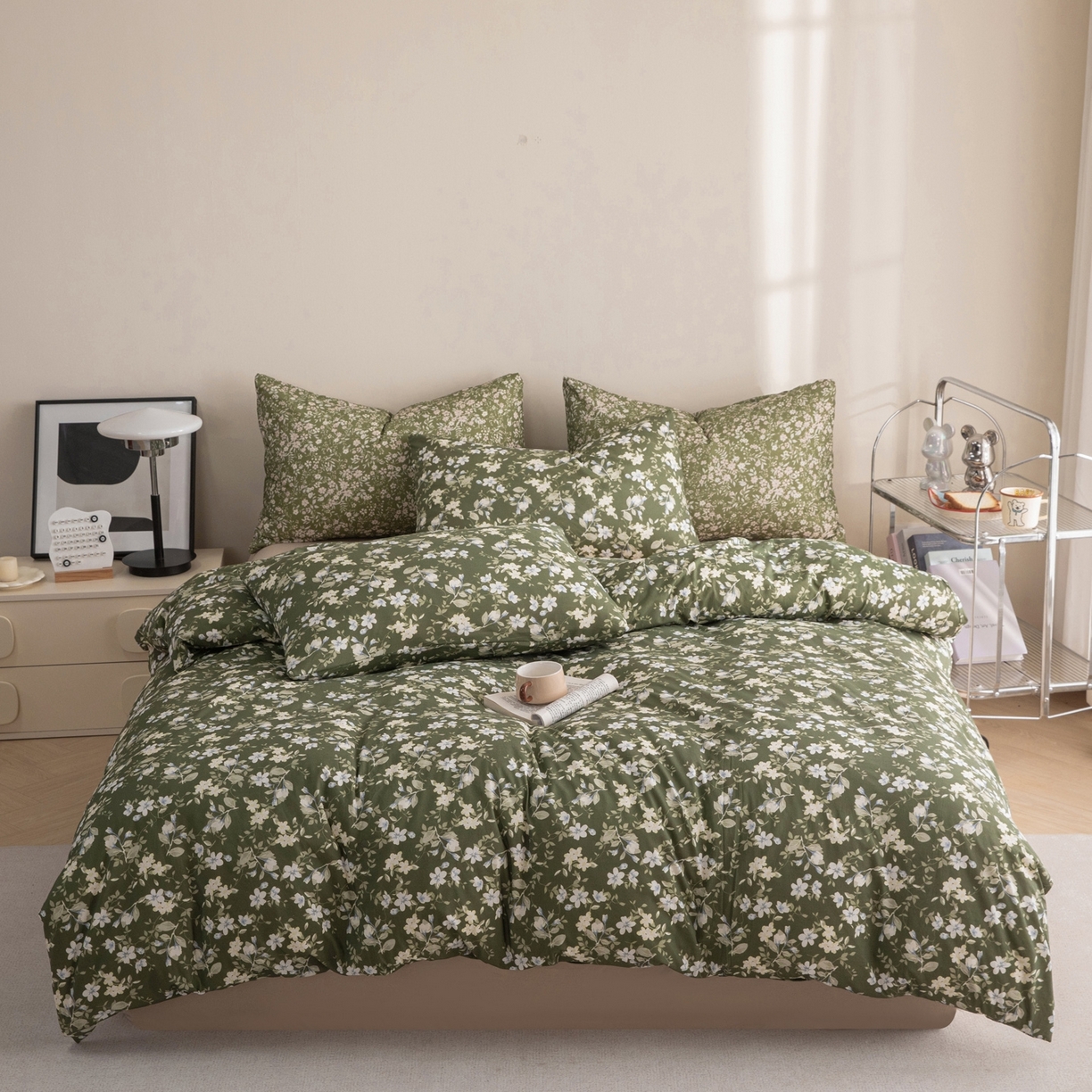 91家纺网 家纺一手货源 找家纺 梦可莱家居 2026春夏新款全棉纯棉针织棉印花小清新可爱Ins风四件套 海棠花