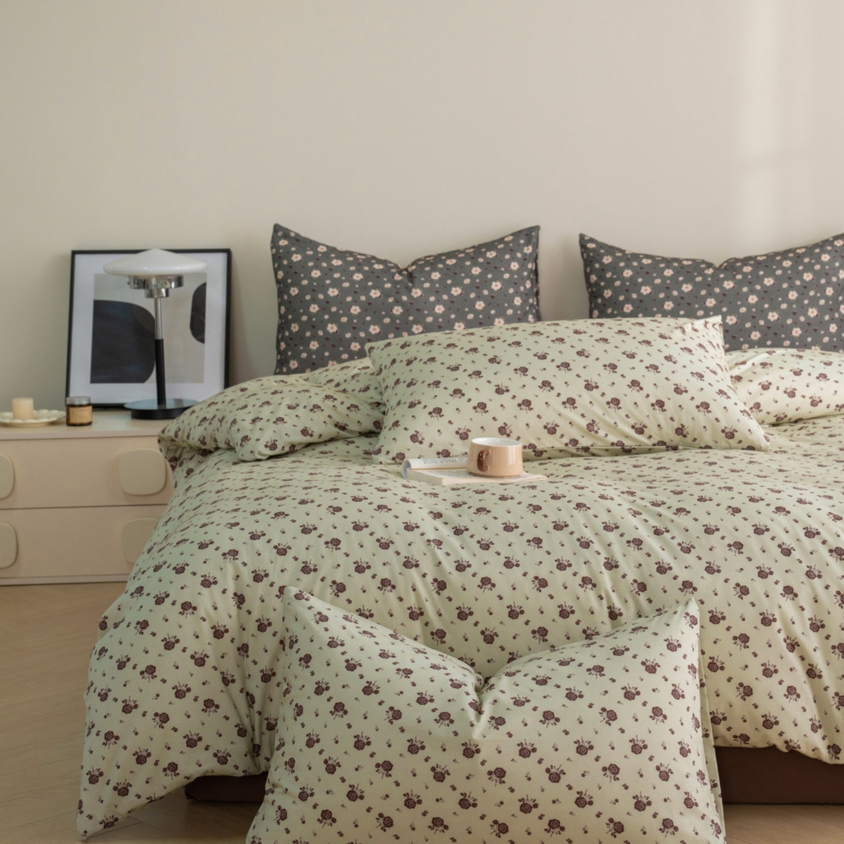 91家纺网 家纺一手货源 找家纺 梦可莱家居 2026春夏新款全棉纯棉针织棉印花小清新可爱Ins风四件套 红玫瑰