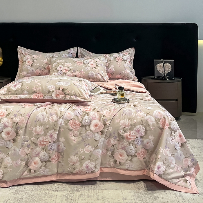 91家纺网 家纺一手货源 找家纺 （总）金梦拉家纺 2026新款凉感天丝竹节纱大宽边一字绣夏被空调被夏凉被四件套