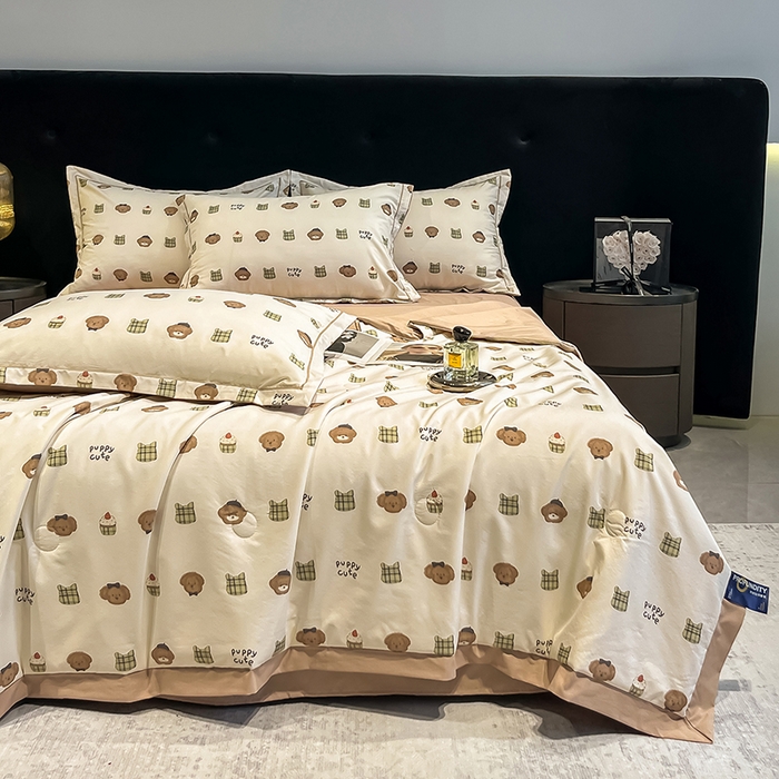 91家纺网 家纺一手货源 找家纺 （总）金梦拉家纺 2026新款凉感天丝竹节纱大宽边一字绣夏被空调被夏凉被四件套