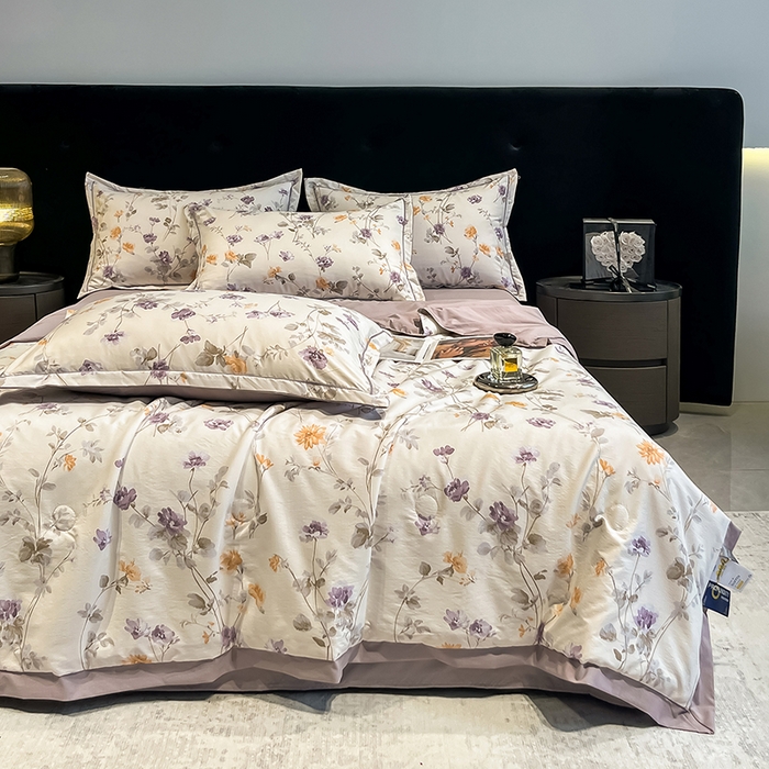 91家纺网 家纺一手货源 找家纺 （总）金梦拉家纺 2026新款凉感天丝竹节纱大宽边一字绣夏被空调被夏凉被四件套