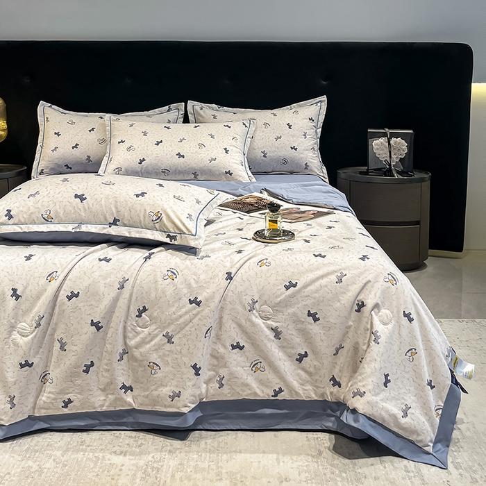 91家纺网 家纺一手货源 找家纺 （总）金梦拉家纺 2026新款凉感天丝竹节纱大宽边一字绣夏被空调被夏凉被四件套