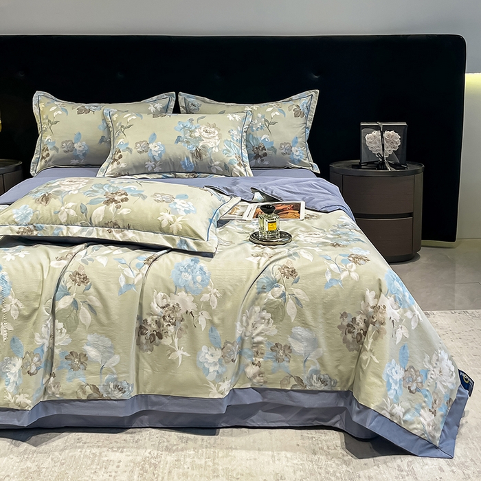 91家纺网 家纺一手货源 找家纺 （总）金梦拉家纺 2026新款凉感天丝竹节纱大宽边一字绣夏被空调被夏凉被四件套