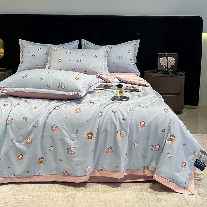 91家纺网 家纺一手货源 找家纺 （总）金梦拉家纺 2026新款凉感天丝竹节纱大宽边一字绣夏被空调被夏凉被四件套