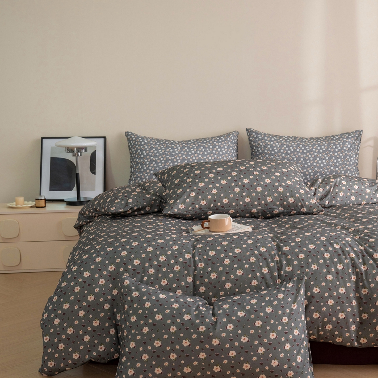 91家纺网 家纺一手货源 找家纺 梦可莱家居 2026春夏新款全棉纯棉针织棉印花小清新可爱Ins风四件套 腊梅