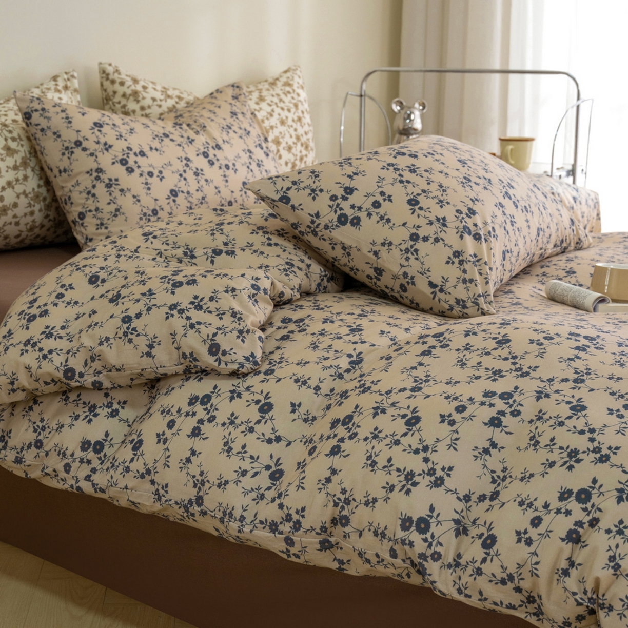 梦可莱家居 2026春夏新款全棉纯棉针织棉印花小清新可爱Ins风四件套 蓝花藤