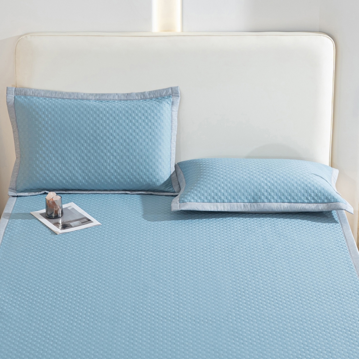 91家纺网 家纺一手货源 找家纺 凌云家纺 2026新款锦纶冰丝凉席枕套 锦纶冰格枕套-雅蓝