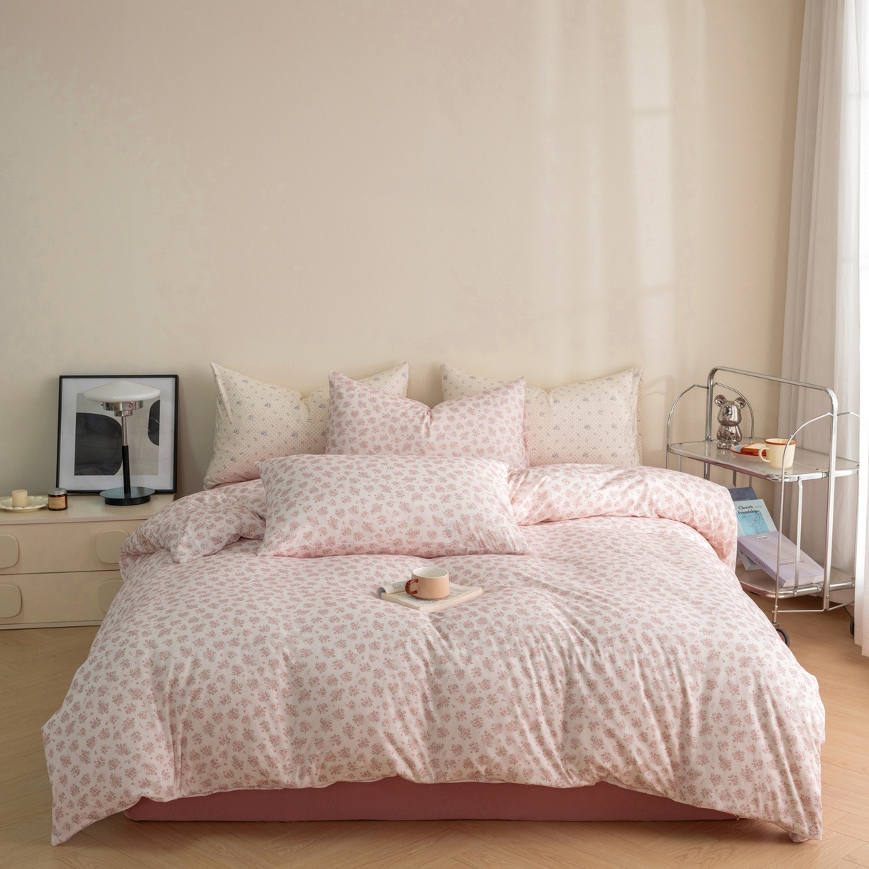 91家纺网 家纺一手货源 找家纺 梦可莱家居 2026春夏新款全棉纯棉针织棉印花小清新可爱Ins风四件套 露丝