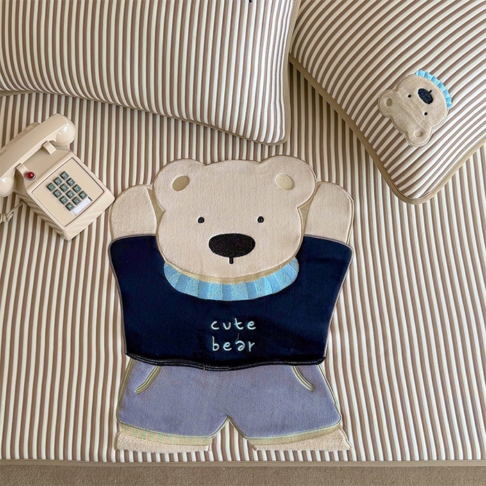 91家纺网 家纺一手货源 找家纺 桃子家居 2026新款A类PE凉感卡通贴布绣高端工艺空调软席床席床笠凉席三件套 PE贴布绣-清新熊