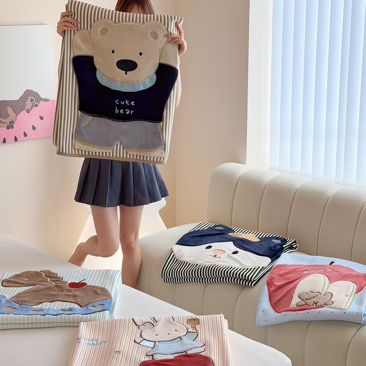 桃子家居 2026新款A类PE凉感卡通贴布绣高端工艺空调软席床席床笠凉席三件套 组合图