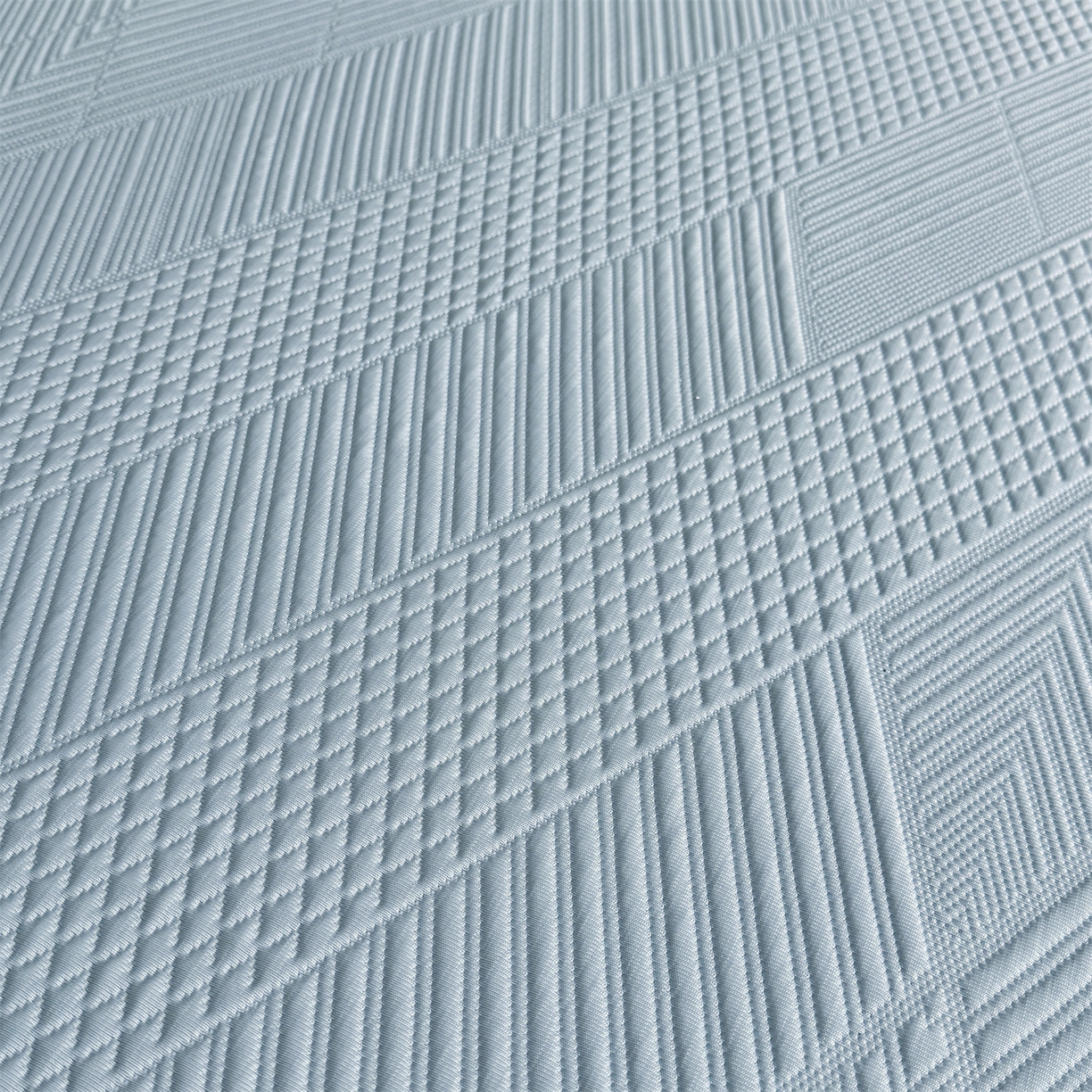 91家纺网 家纺一手货源 找家纺 耐思家纺 2026新品A类高克重高端复合三明治PE乙纶提花冰豆豆凉席床笠都市棱境系列（提供买家秀） 都市棱境-蓝床笠款