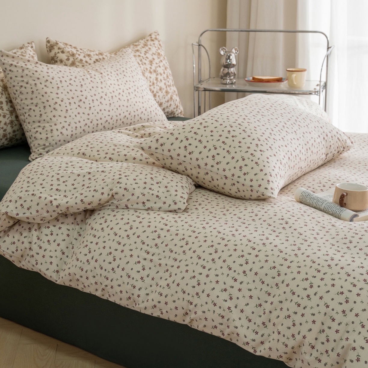 梦可莱家居 2026春夏新款全棉纯棉针织棉印花小清新可爱Ins风四件套 绿意