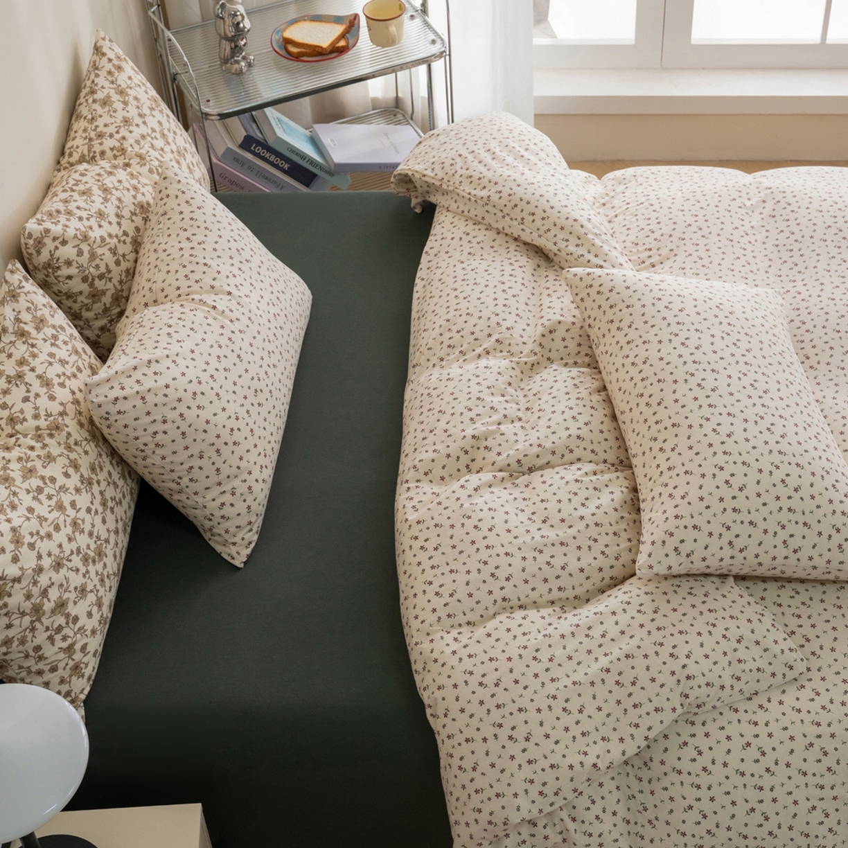 91家纺网 家纺一手货源 找家纺 梦可莱家居 2026春夏新款全棉纯棉针织棉印花小清新可爱Ins风四件套 绿意