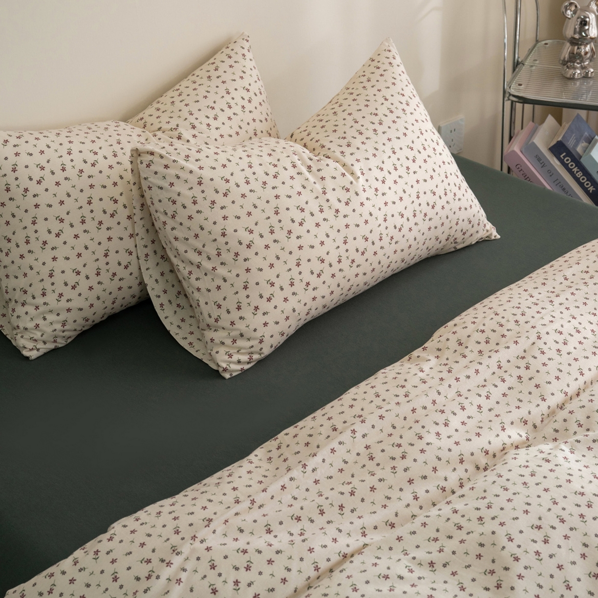 91家纺网 家纺一手货源 找家纺 梦可莱家居 2026春夏新款全棉纯棉针织棉印花小清新可爱Ins风四件套 绿意