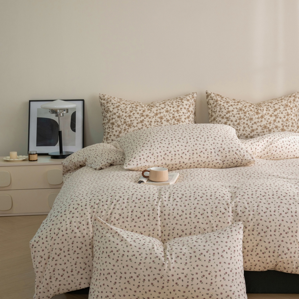 91家纺网 家纺一手货源 找家纺 梦可莱家居 2026春夏新款全棉纯棉针织棉印花小清新可爱Ins风四件套 绿意