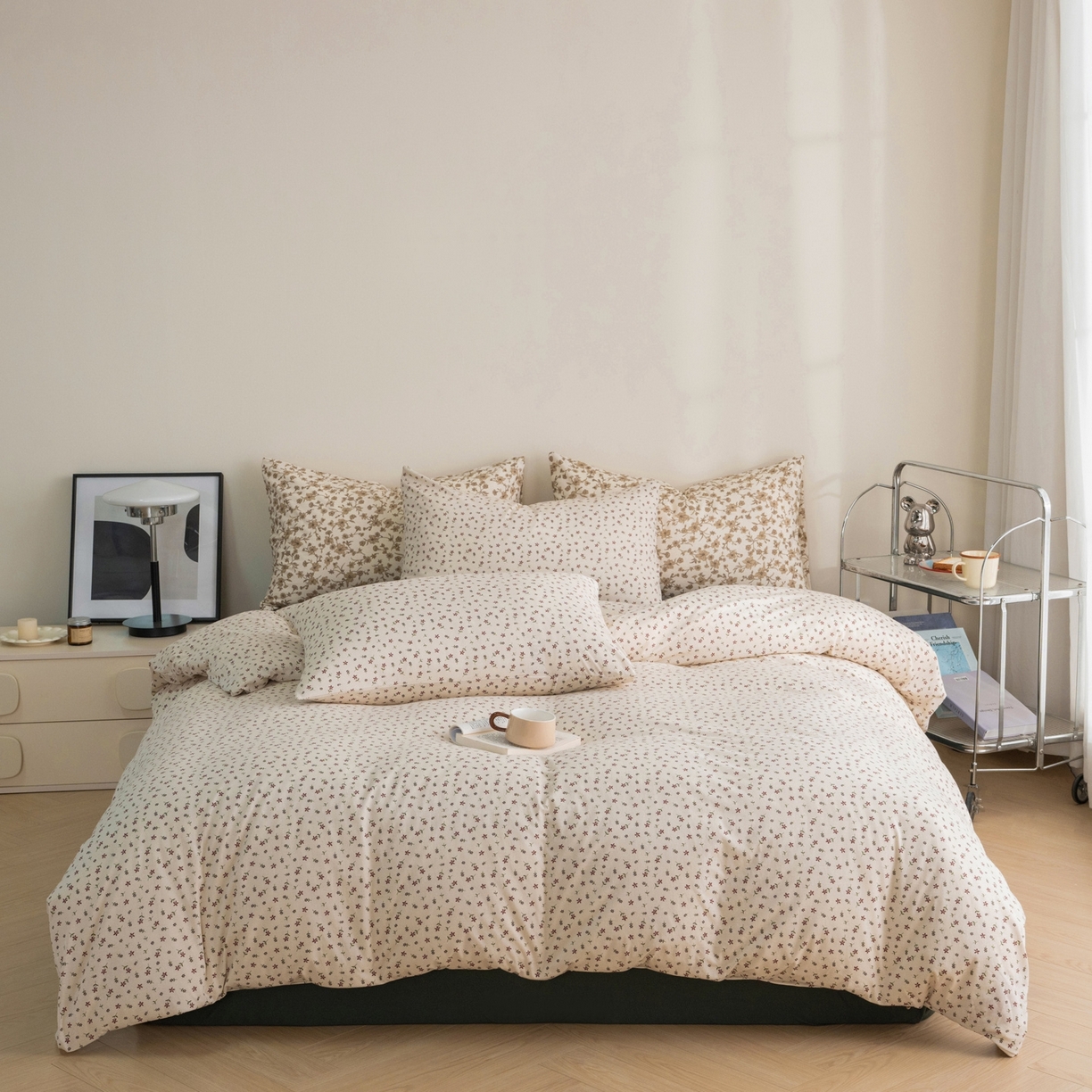 91家纺网 家纺一手货源 找家纺 梦可莱家居 2026春夏新款全棉纯棉针织棉印花小清新可爱Ins风四件套 绿意