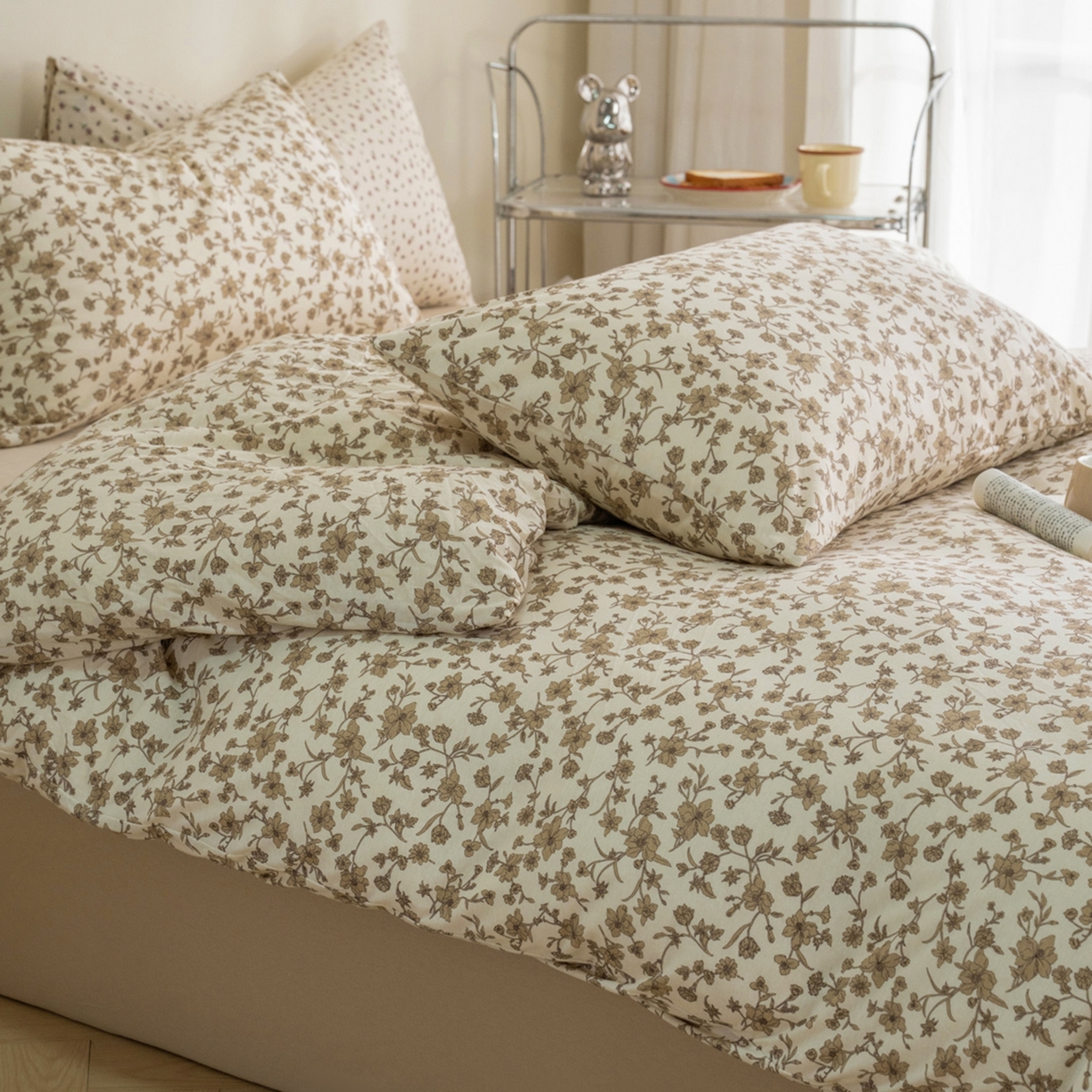 梦可莱家居 2026春夏新款全棉纯棉针织棉印花小清新可爱Ins风四件套 秋天咖