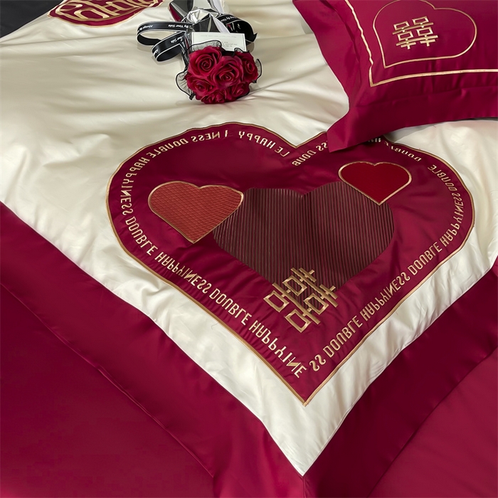 91家纺网 家纺一手货源 找家纺 甜咪咪婚庆 2026新款长绒棉全棉绣花结婚婚庆四件套多件套床单款 心动