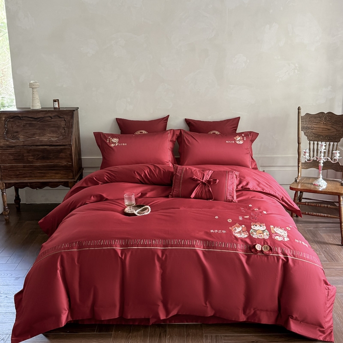 91家纺网 家纺一手货源 找家纺 （总）甜咪咪婚庆 2026新款长绒棉全棉绣花结婚婚庆四件套多件套床单款