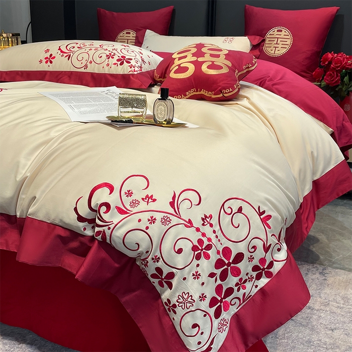 91家纺网 家纺一手货源 找家纺 （总）甜咪咪婚庆 2026新款长绒棉全棉绣花结婚婚庆四件套多件套床单款