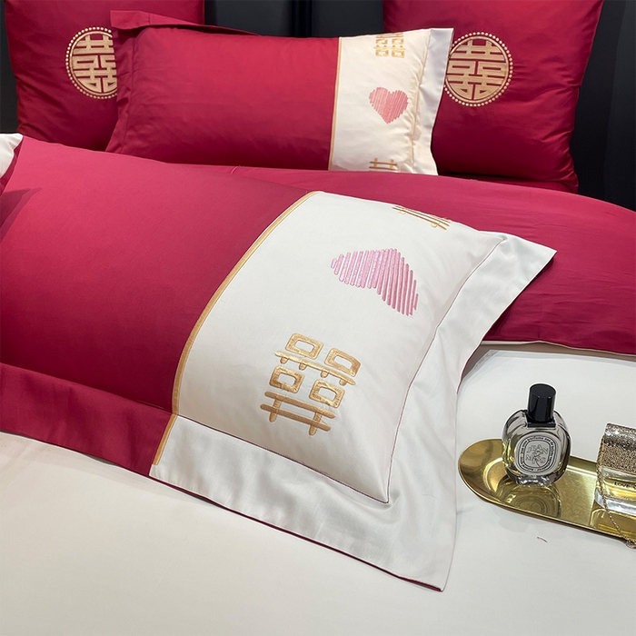 91家纺网 家纺一手货源 找家纺 甜咪咪婚庆 2026新款长绒棉全棉绣花结婚婚庆四件套多件套床单款 嫁给我