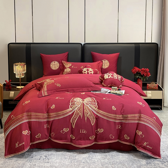 91家纺网 家纺一手货源 找家纺 （总）甜咪咪婚庆 2026新款长绒棉全棉绣花结婚婚庆四件套多件套床单款