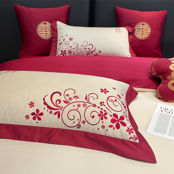 91家纺网 家纺一手货源 找家纺 甜咪咪婚庆 2026新款长绒棉全棉绣花结婚婚庆四件套多件套床单款 巧乐兹