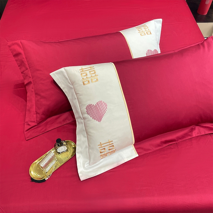 91家纺网 家纺一手货源 找家纺 甜咪咪婚庆 2026新款长绒棉全棉绣花结婚婚庆四件套多件套床单款 嫁给我