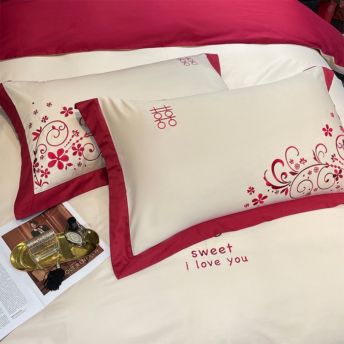 91家纺网 家纺一手货源 找家纺 甜咪咪婚庆 2026新款长绒棉全棉绣花结婚婚庆四件套多件套床单款 巧乐兹