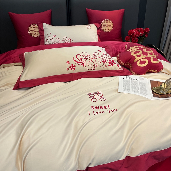 91家纺网 家纺一手货源 找家纺 （总）甜咪咪婚庆 2026新款长绒棉全棉绣花结婚婚庆四件套多件套床单款