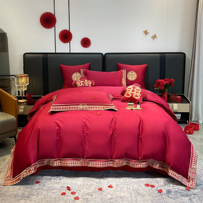 91家纺网 家纺一手货源 找家纺 （总）甜咪咪婚庆 2026新款长绒棉全棉绣花结婚婚庆四件套多件套床单款