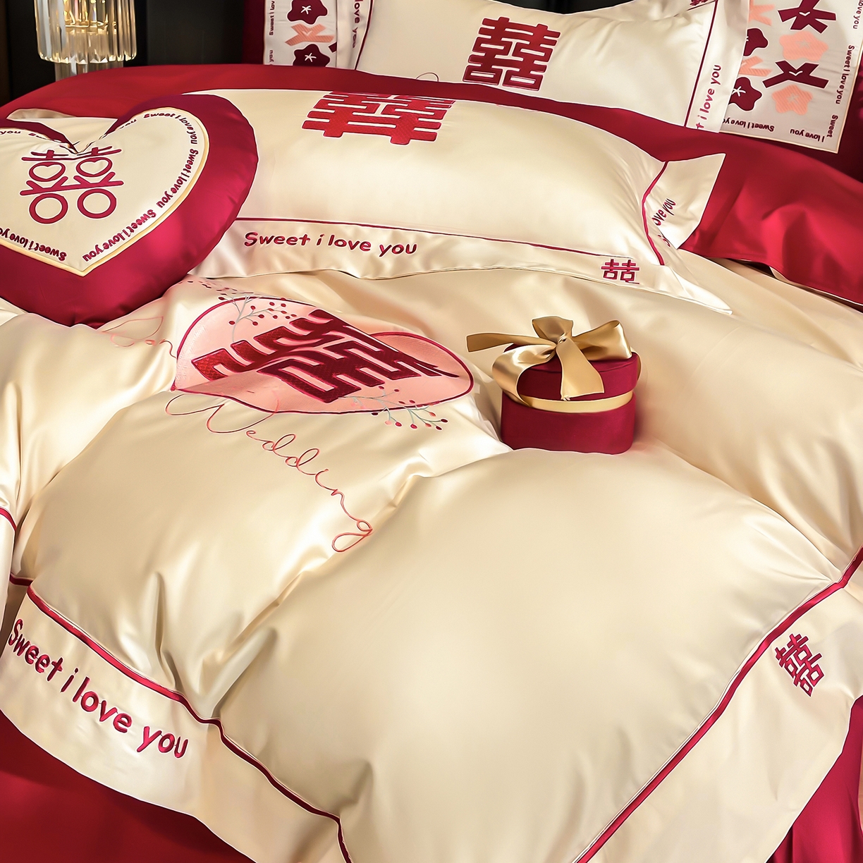 91家纺网 家纺一手货源 找家纺 甜咪咪婚庆 2026新款长绒棉全棉绣花结婚婚庆四件套多件套床单款 米兰之约