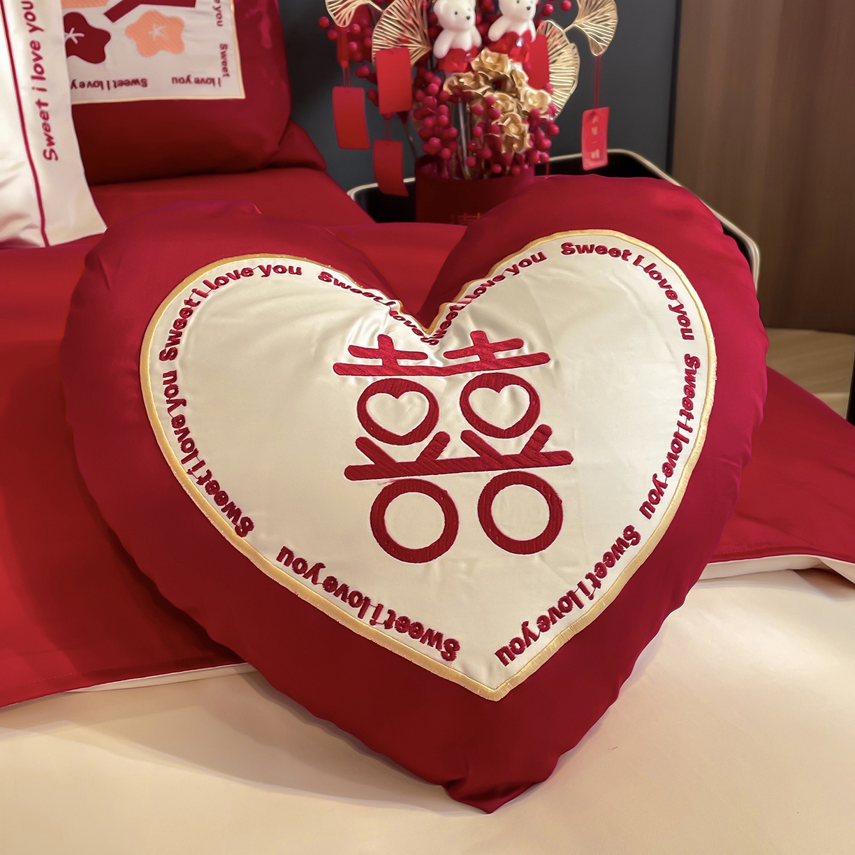 91家纺网 家纺一手货源 找家纺 甜咪咪婚庆 2026新款长绒棉全棉绣花结婚婚庆四件套多件套床单款 米兰之约