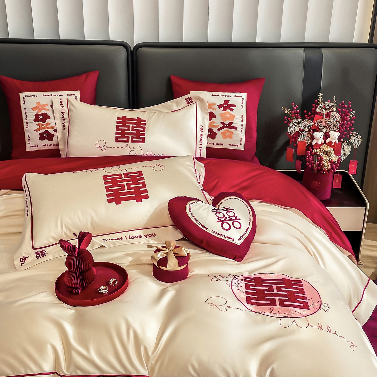 91家纺网 家纺一手货源 找家纺 甜咪咪婚庆 2026新款长绒棉全棉绣花结婚婚庆四件套多件套床单款 米兰之约